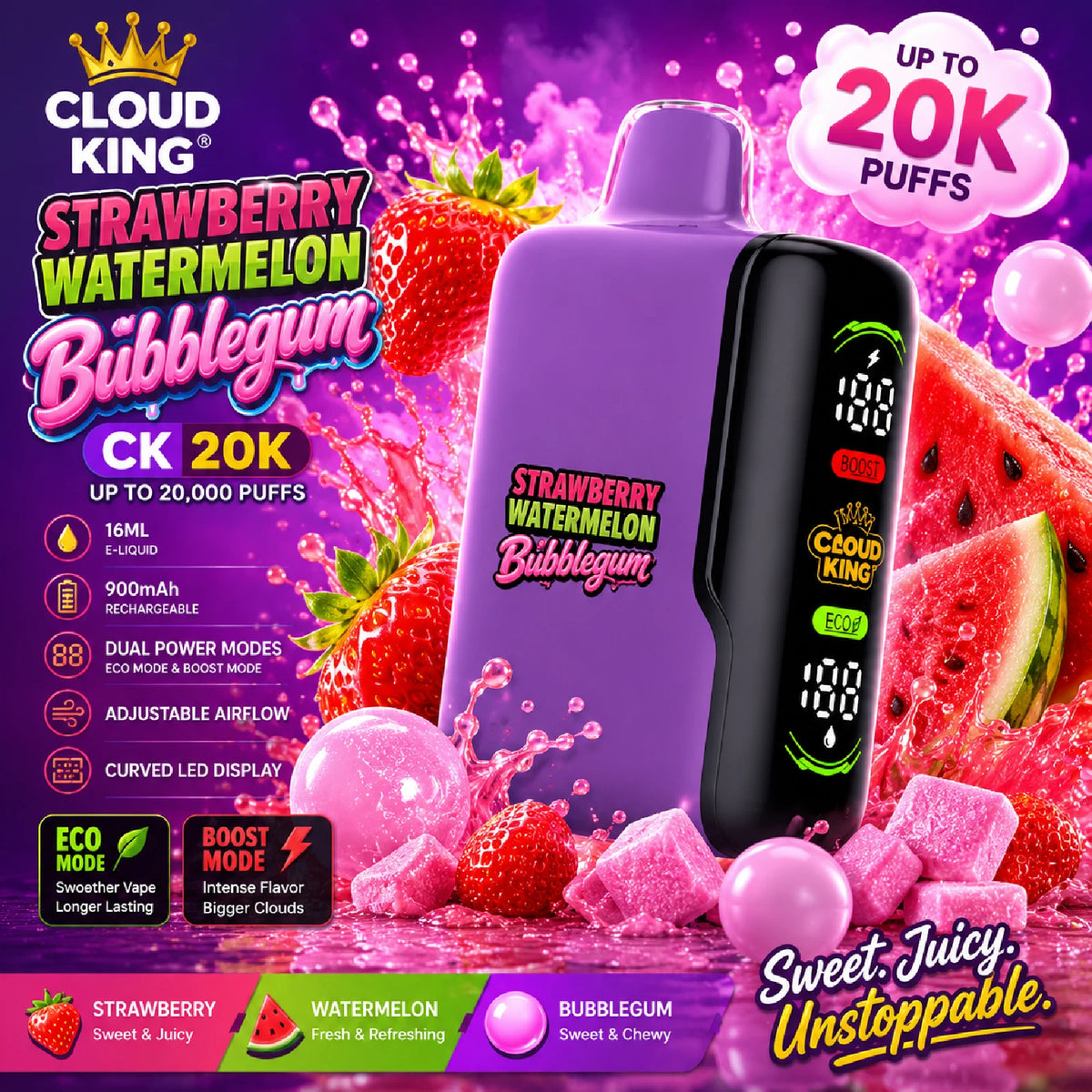 Strawberry Watermelon Bubblegum – Cloud King CK 20K